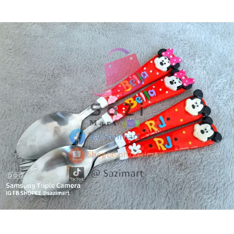 Minnie or Mickey Mouse Personalized Spoon and Fork Polymer Clay