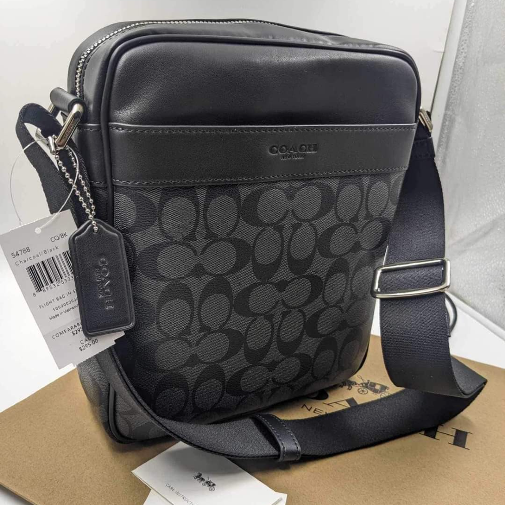 Coach Charles Flight Bag in Charcoal Signature Coated Canvas Monogram