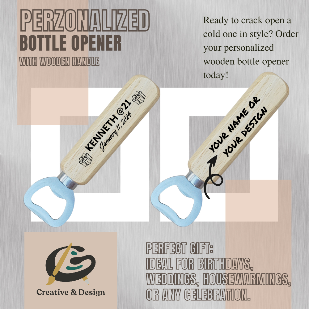 PERSONALIZED LASER-ENGRAVED Wooden BOTTLE OPENER