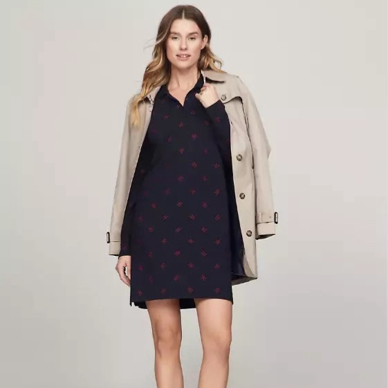 Tommy Hilfiger Women's Embroidered TH Logo Navy Polo Dress