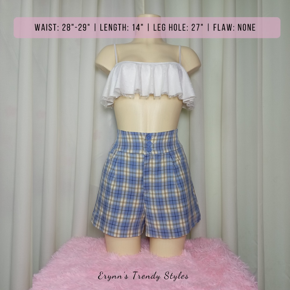Blue Checkered Short Highwaist Thrifted TS-42