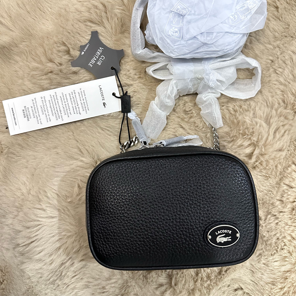LACOSTE Top Grain Leather Square Shoulder Bag