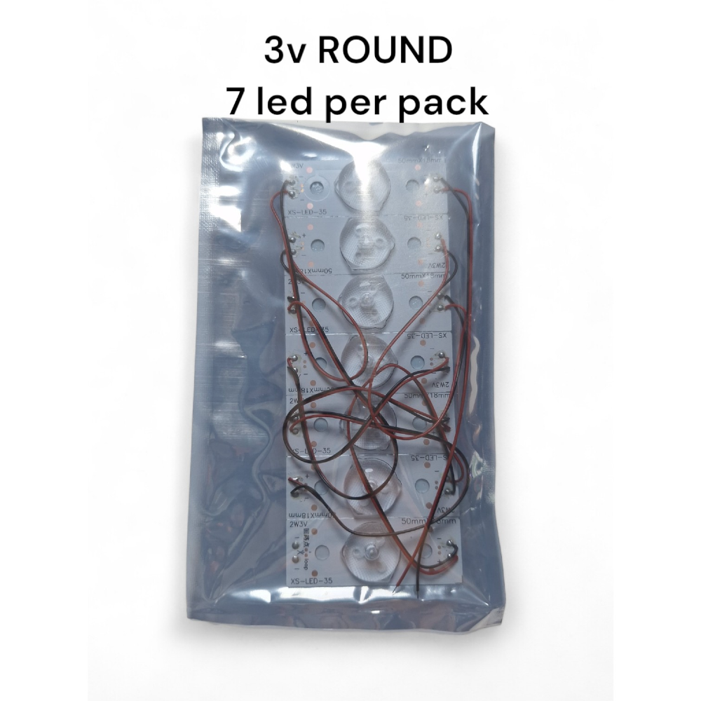 3v ROUND TYPE WITH WIRE FACTORY CUT 7 LED PER PACK