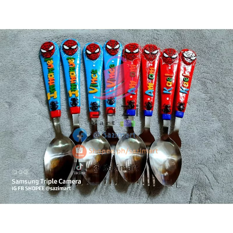 Personalized Spiderman Spoon and Fork Polymer Clay