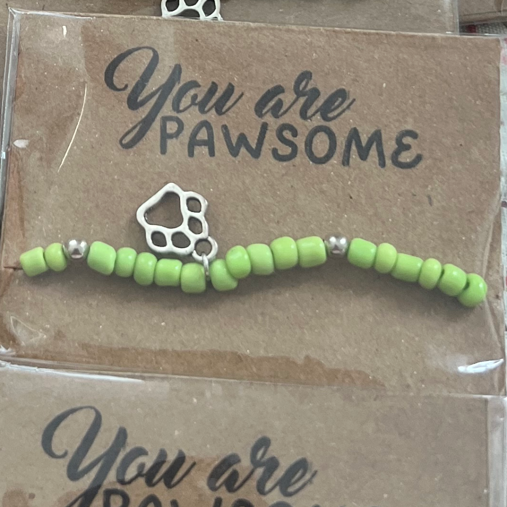Bracelet with paw charm(fur paws) green