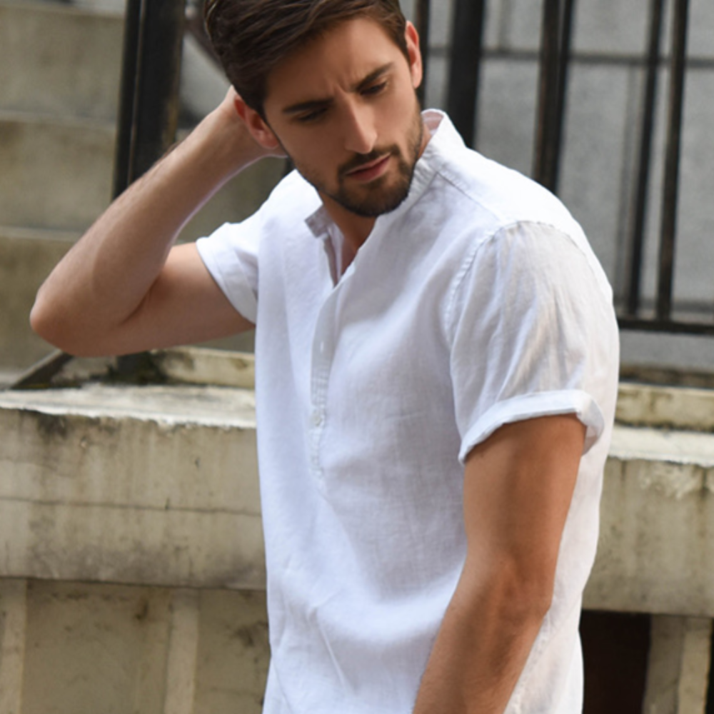 Chinese collar White shorts sleeve kusot mayaman