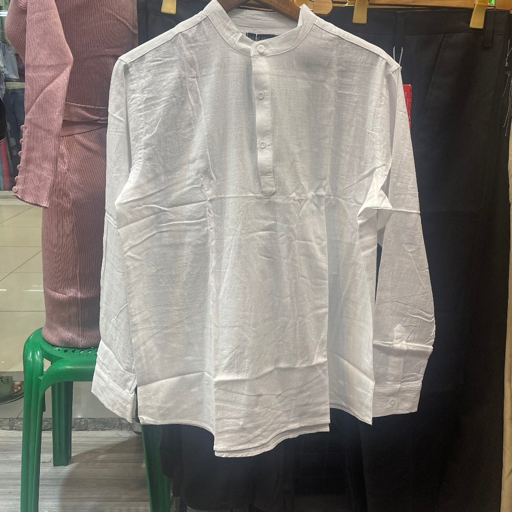 Chinese Collar Long Sleeve White