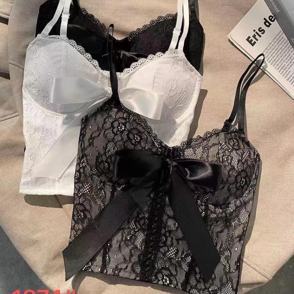 Corset spaghetti strap lace eyelet free size