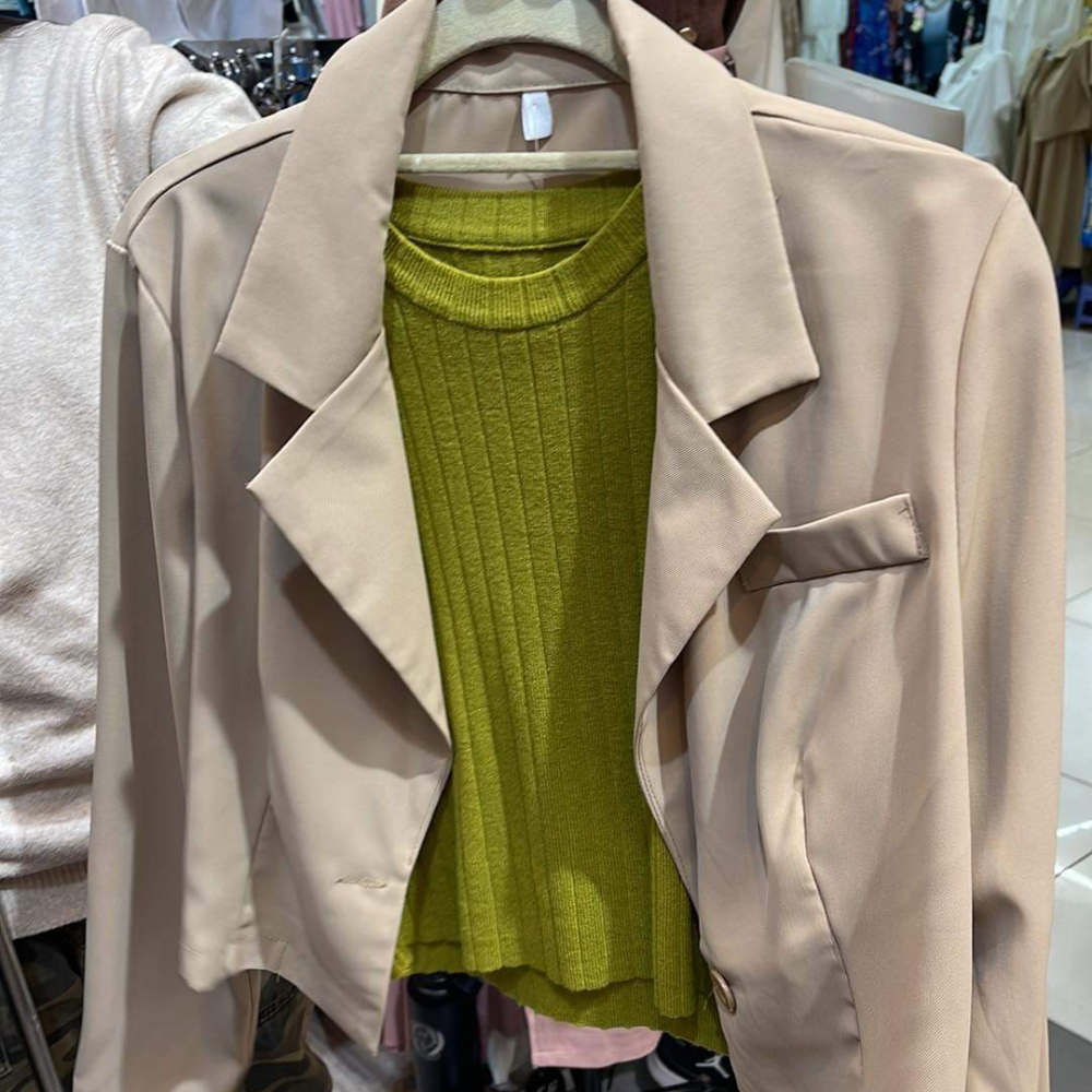 Blazer crop top Taupe brown black white