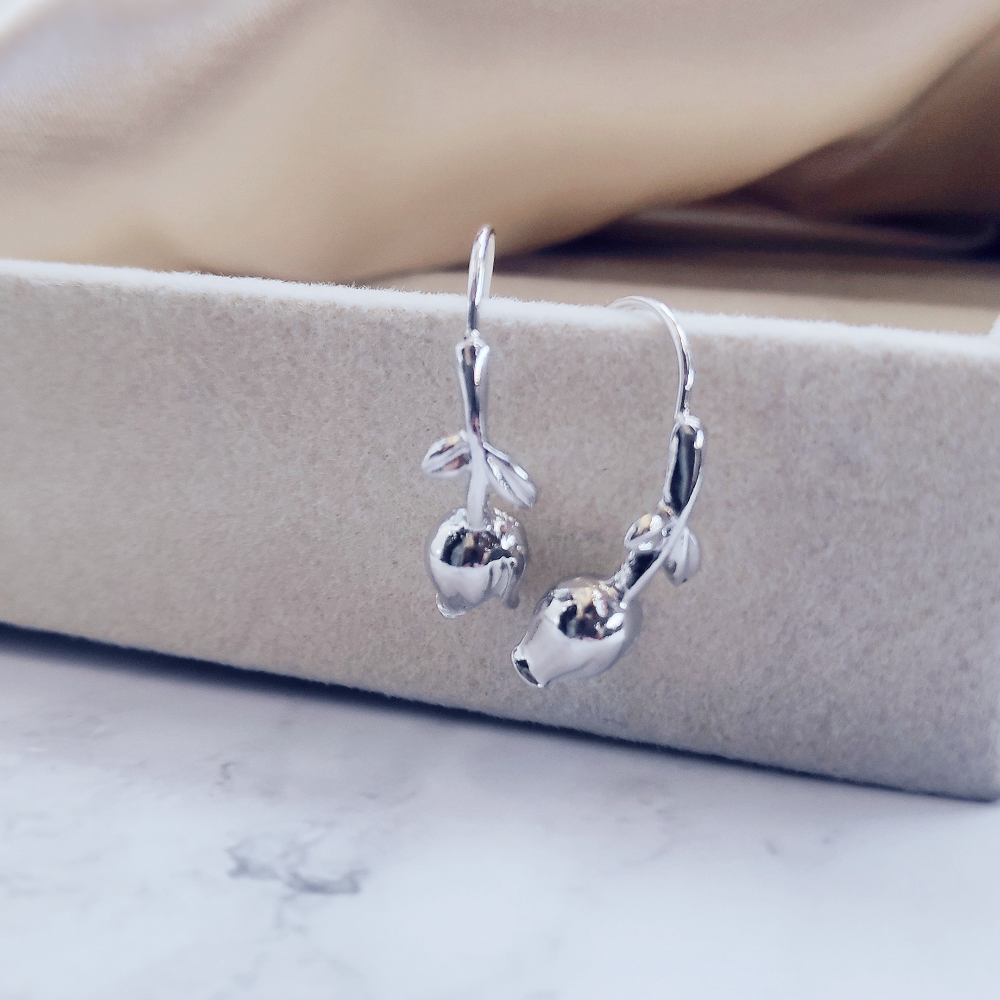 Silver Rose Hook Earrings