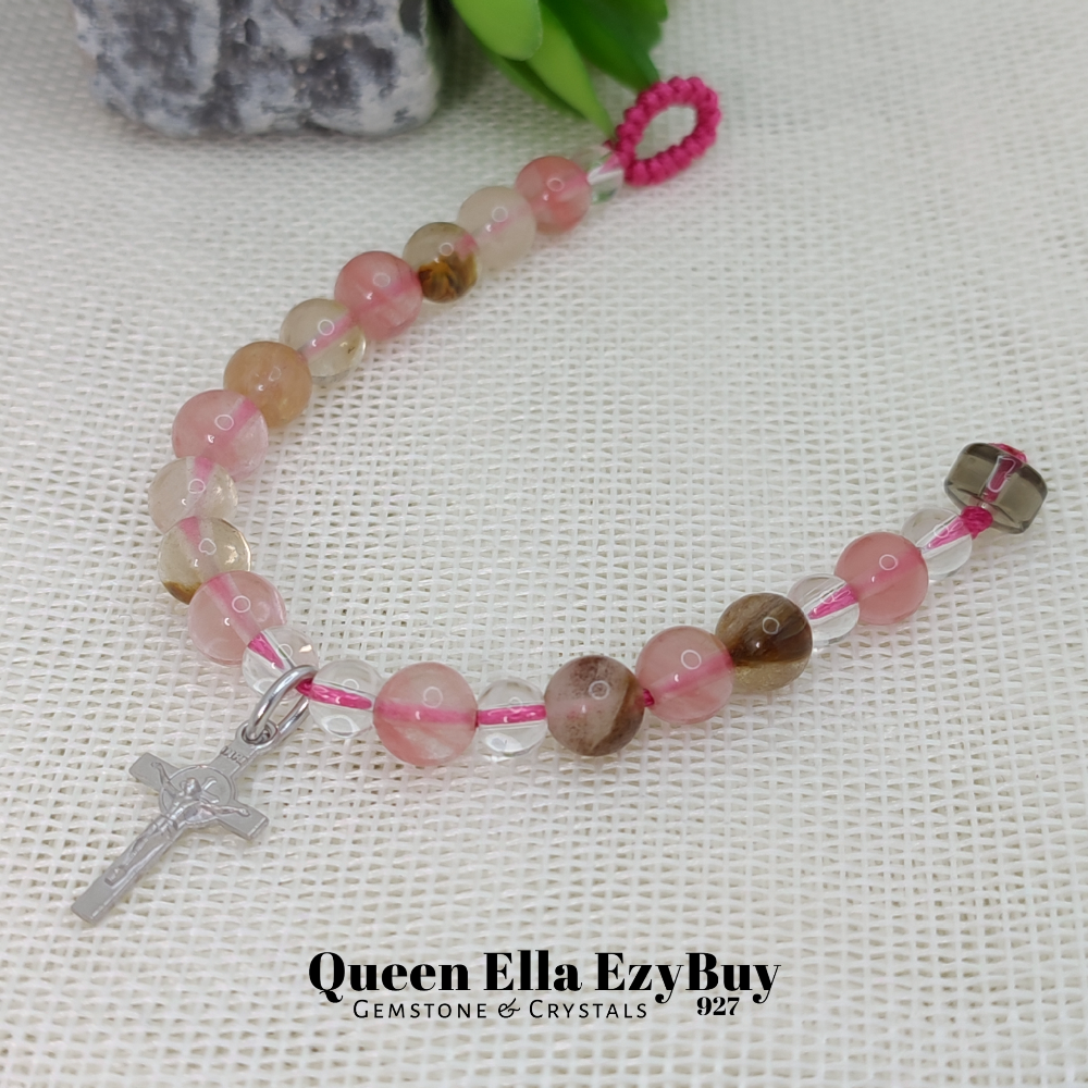 SEMI-PRECIOUSCHERRY QUARTZ ROSARY PROTECTION BRACELET