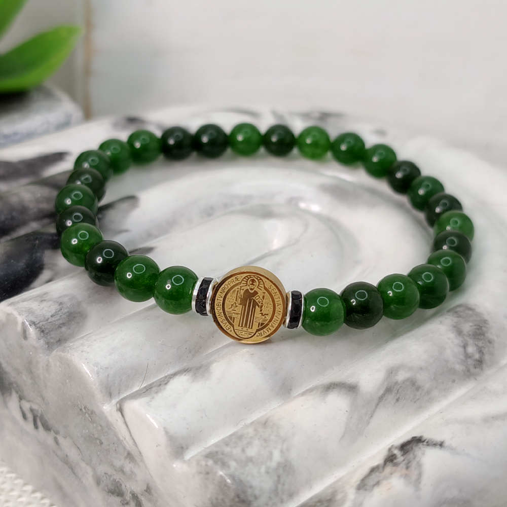 ST. BENEDICT MEDAL SEMI-PRECIOUS GEMSTONE BRACELET