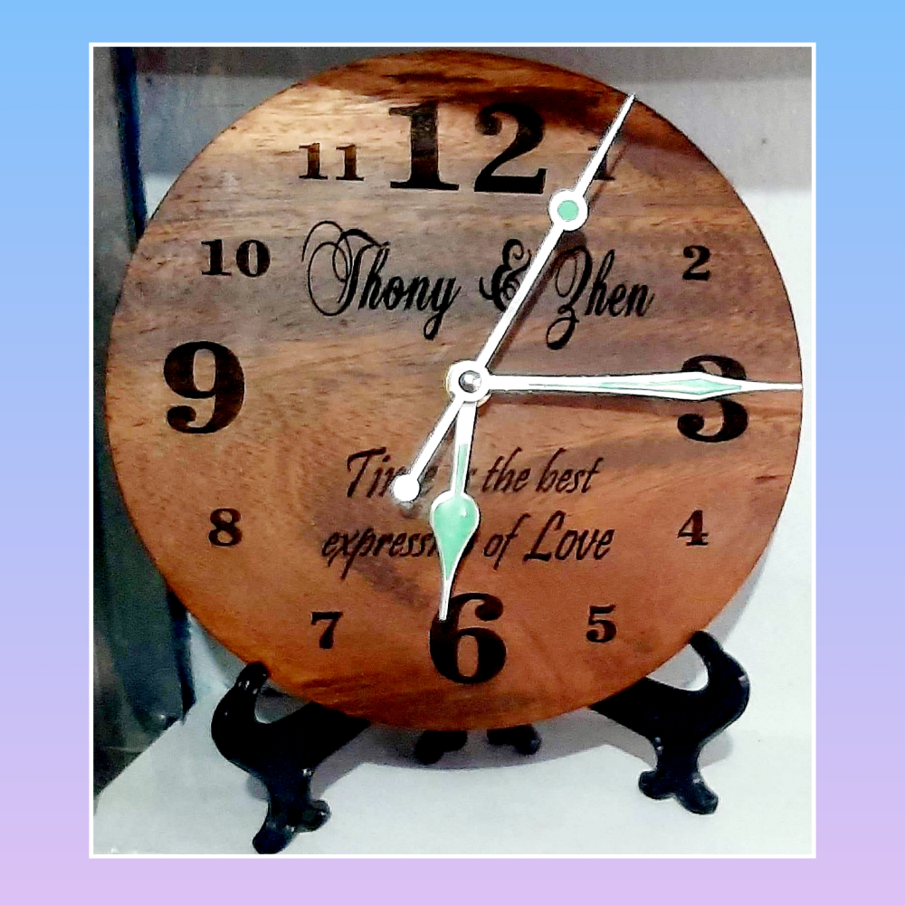 Wooden Desk Clock With Free Stand Laser Engrave