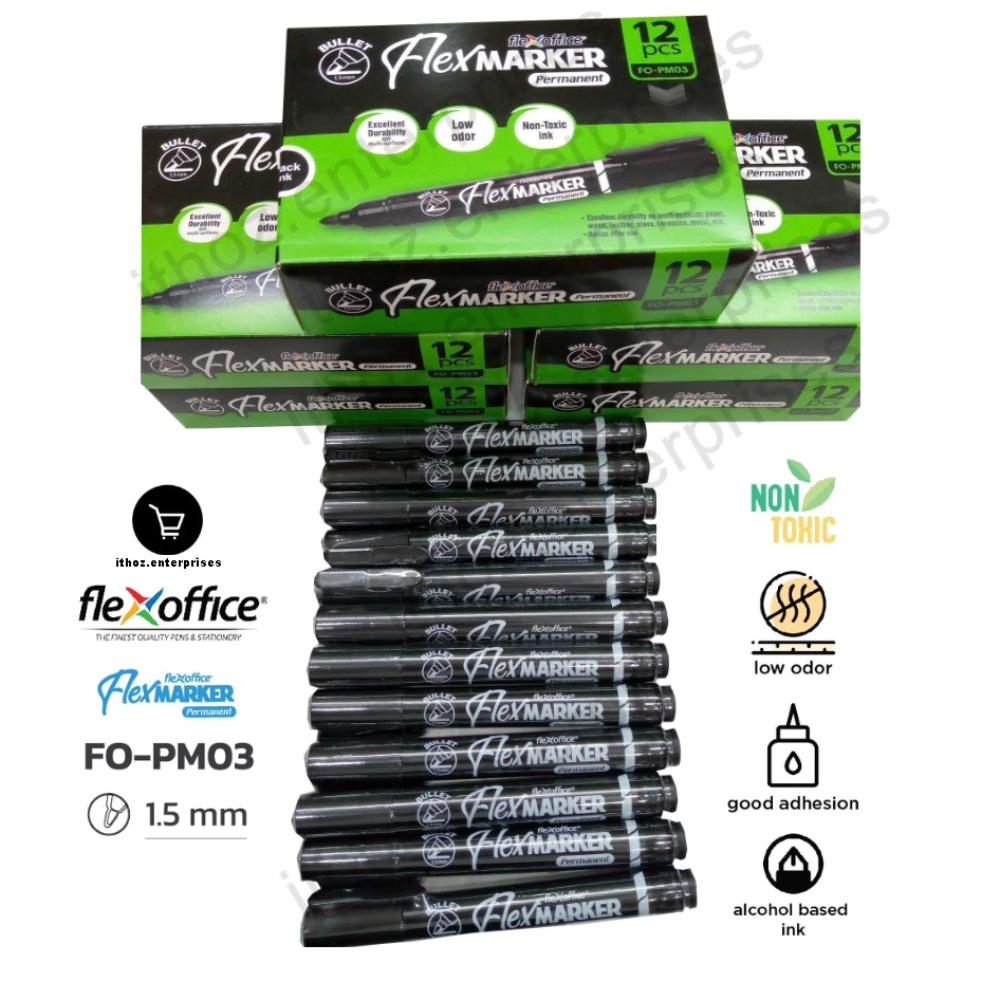 12 pcs FlexOffice Permanent Marker FO-PM03 BLACK