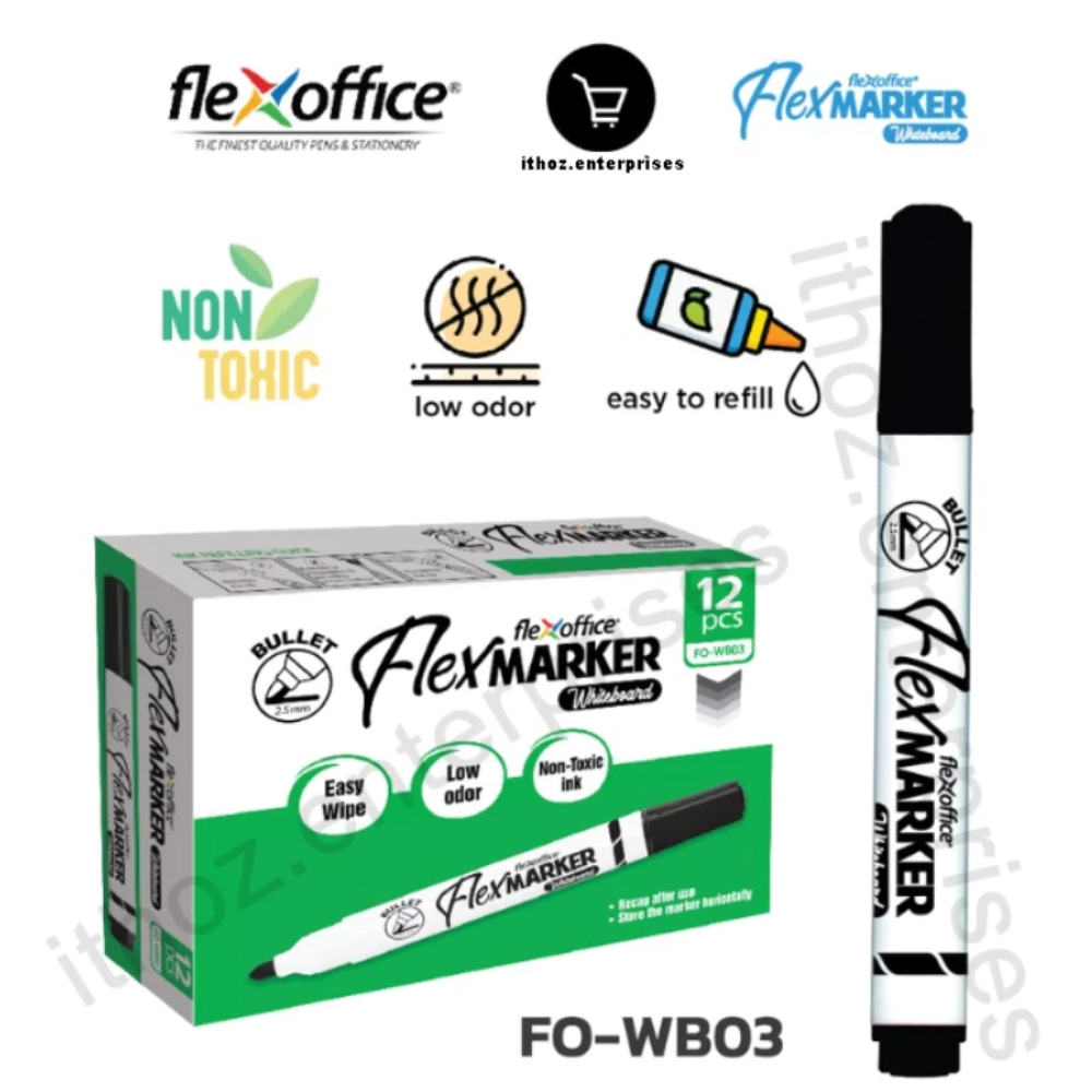 12 pcs FlexOffice Whiteboard Marker FO-WB03 Black
