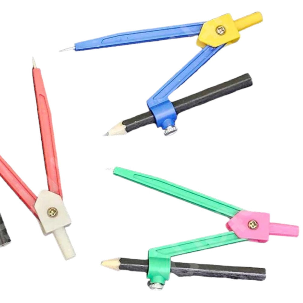 6 pcs Ordinary Plastic Compass with Pencil