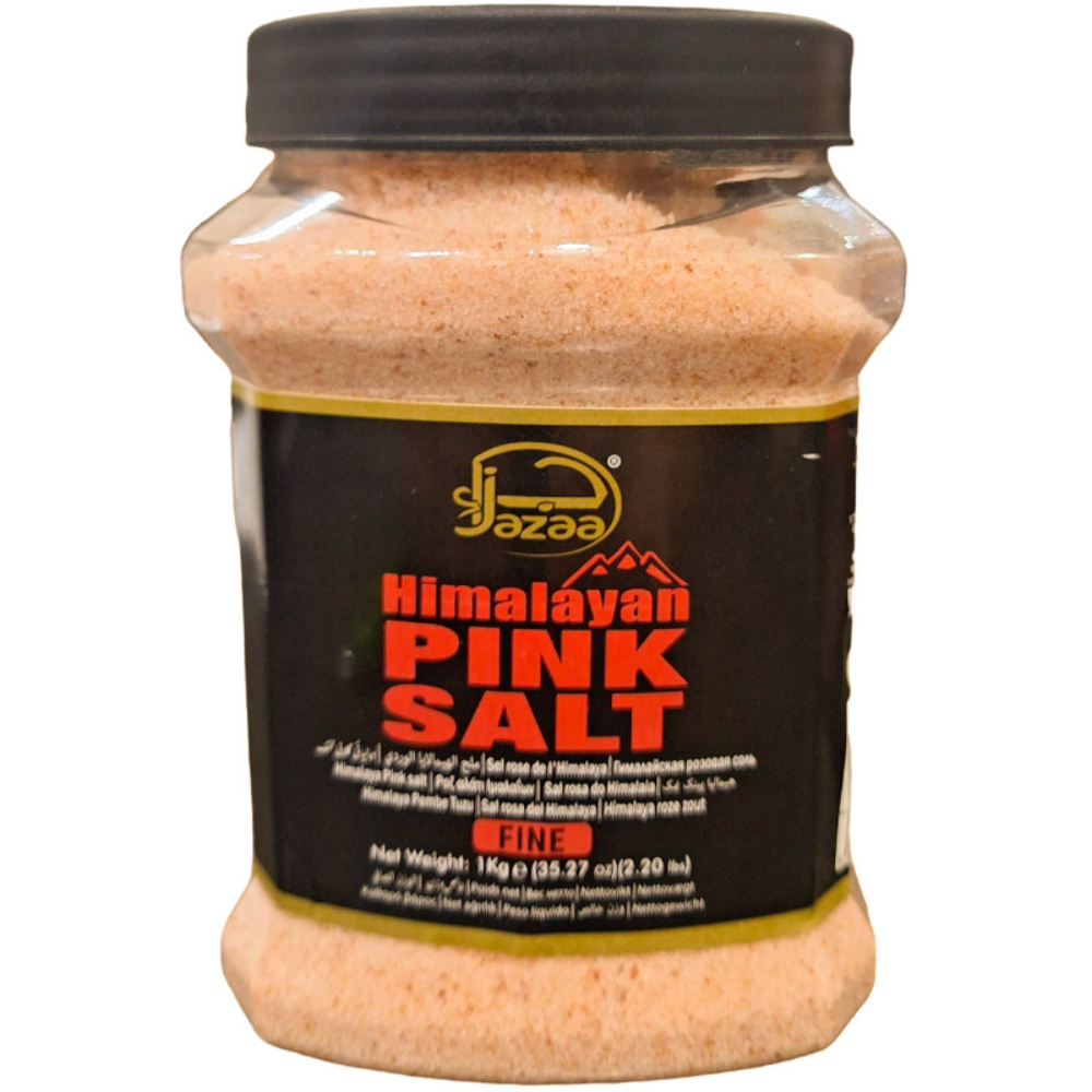 Jazaa Himalayan Fine Pink and Coarse Salt 1kg Jar