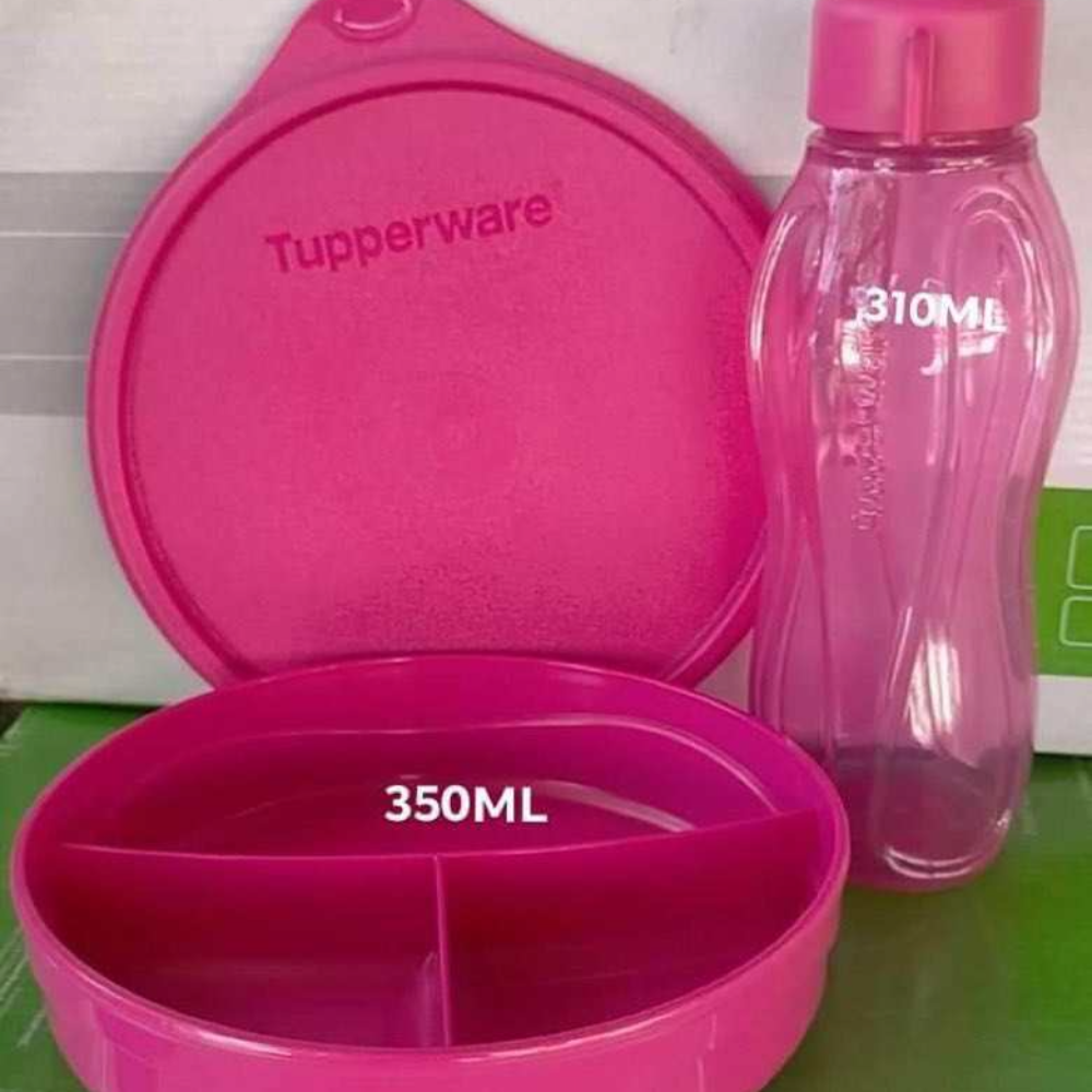 Tupperware Eco Bottle310ml with Round Divided LunchBox350ml