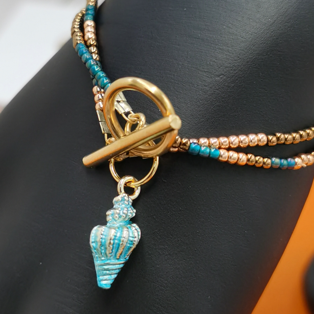 Japanese Toho double beaded clasp closure with charm