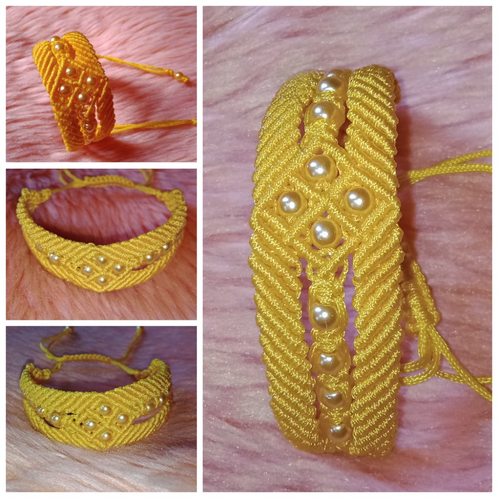 Diamond style w/ pearl macrame bracelet