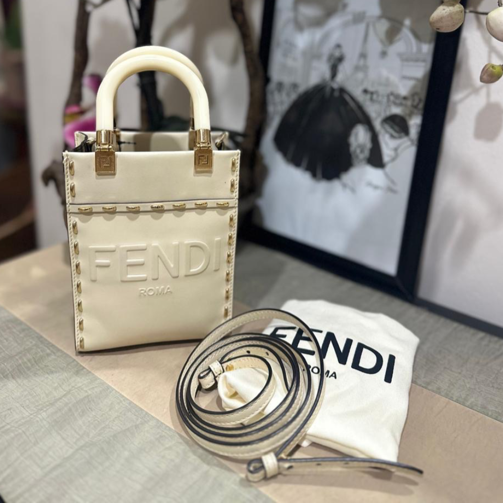 Fendi Mini Sunshine Shopper Tote Bag (White)