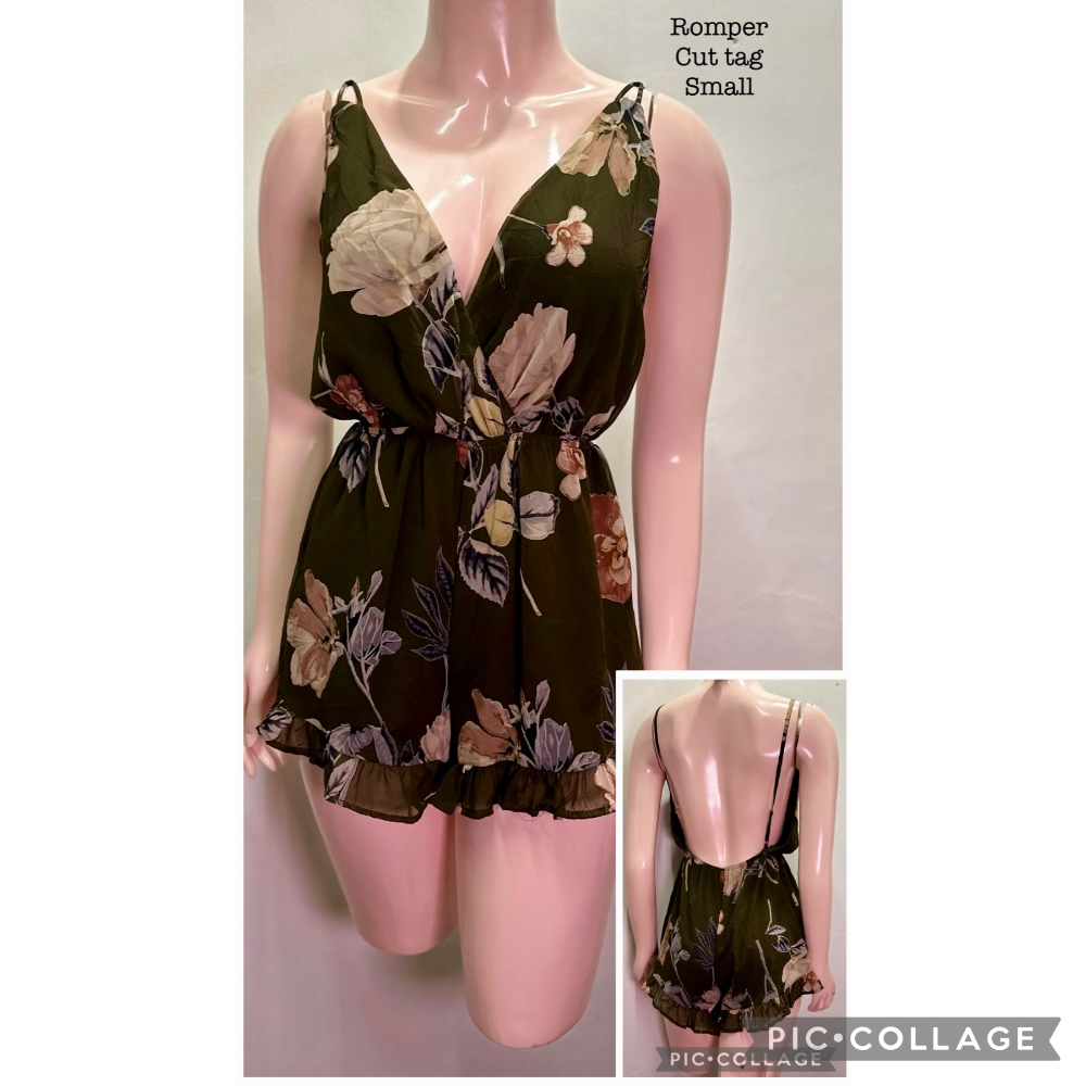 Elegant floral green sexy romper