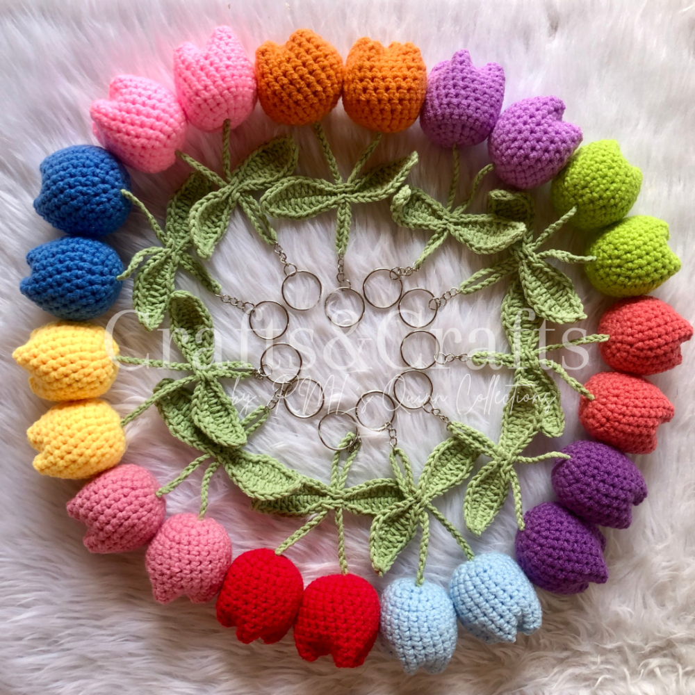 Crochet tulip keychain