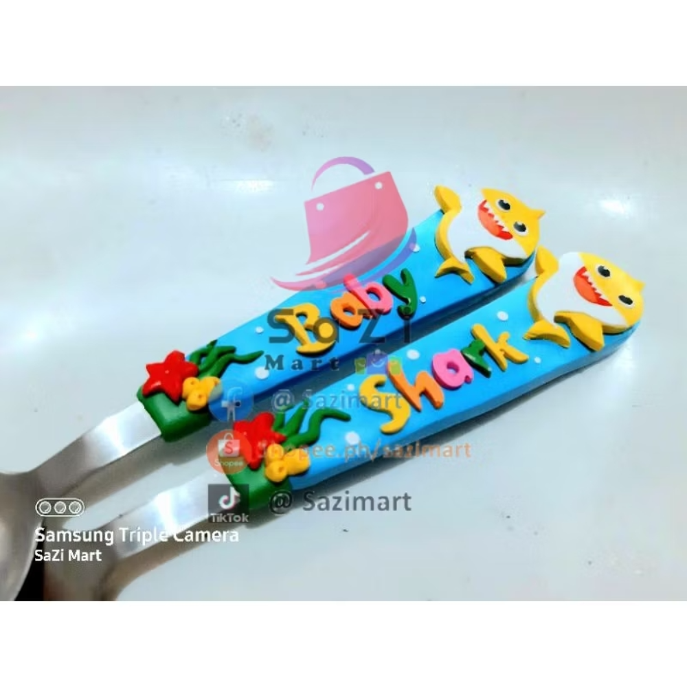 Baby Shark Personalized Polymer Clay Spoon and Fork